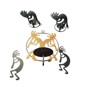 Kokopelli Candle Holder Southwestern Metal Art Candle Wall Sconce Set